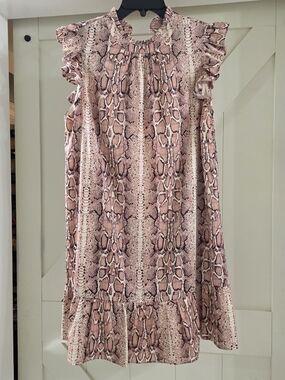 THML Pink Snake-Print Ruffle Dress for womens satin